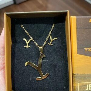 Yellowstone “Y” Gold Necklace and Earrings Set